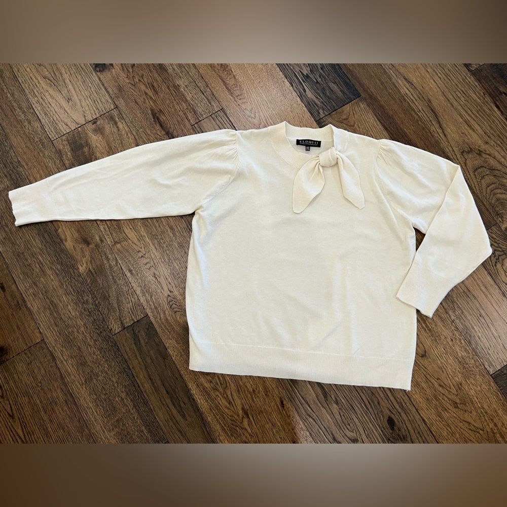 Eloquii Women's Cream Sweater with Bow Accent